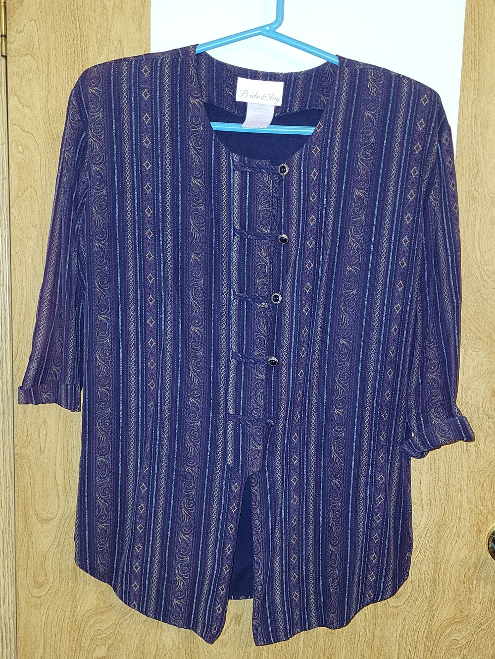 Women's Navy Blue Purple Patterned Fancy Button-Front Shirt Jacket